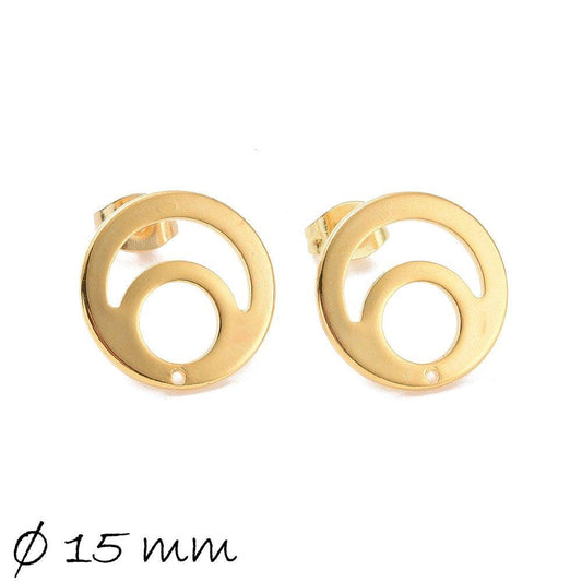 4 Stück Ohrstecker mit Öse aus Edelstahl, gold, rund, Ohrringe, Ø 15 mm