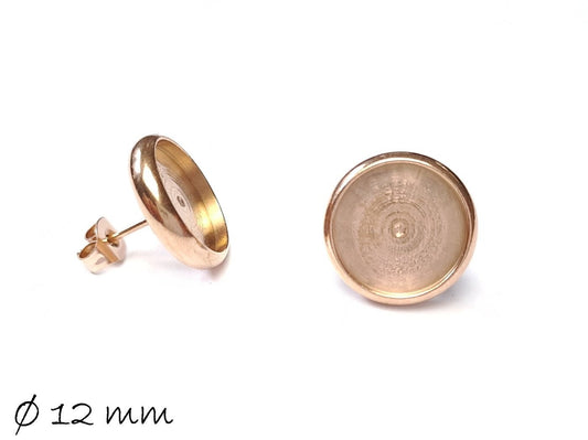 4 Stück Massive Ohrsteckerrohlinge mit Cabochonfassung aus Edelstahl, rosegold, 12 mm