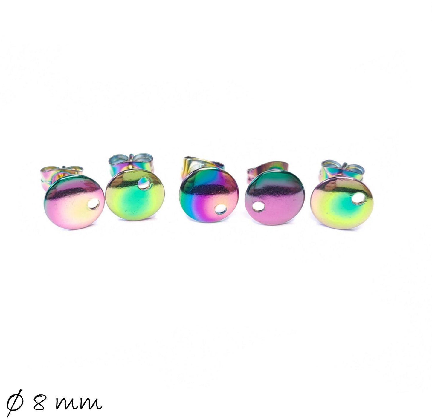 4 Stück Ohrstecker mit Öse aus Edelstahl, bunt - Regenbogen, rund, Scheibe, Ohrringe, 8 mm