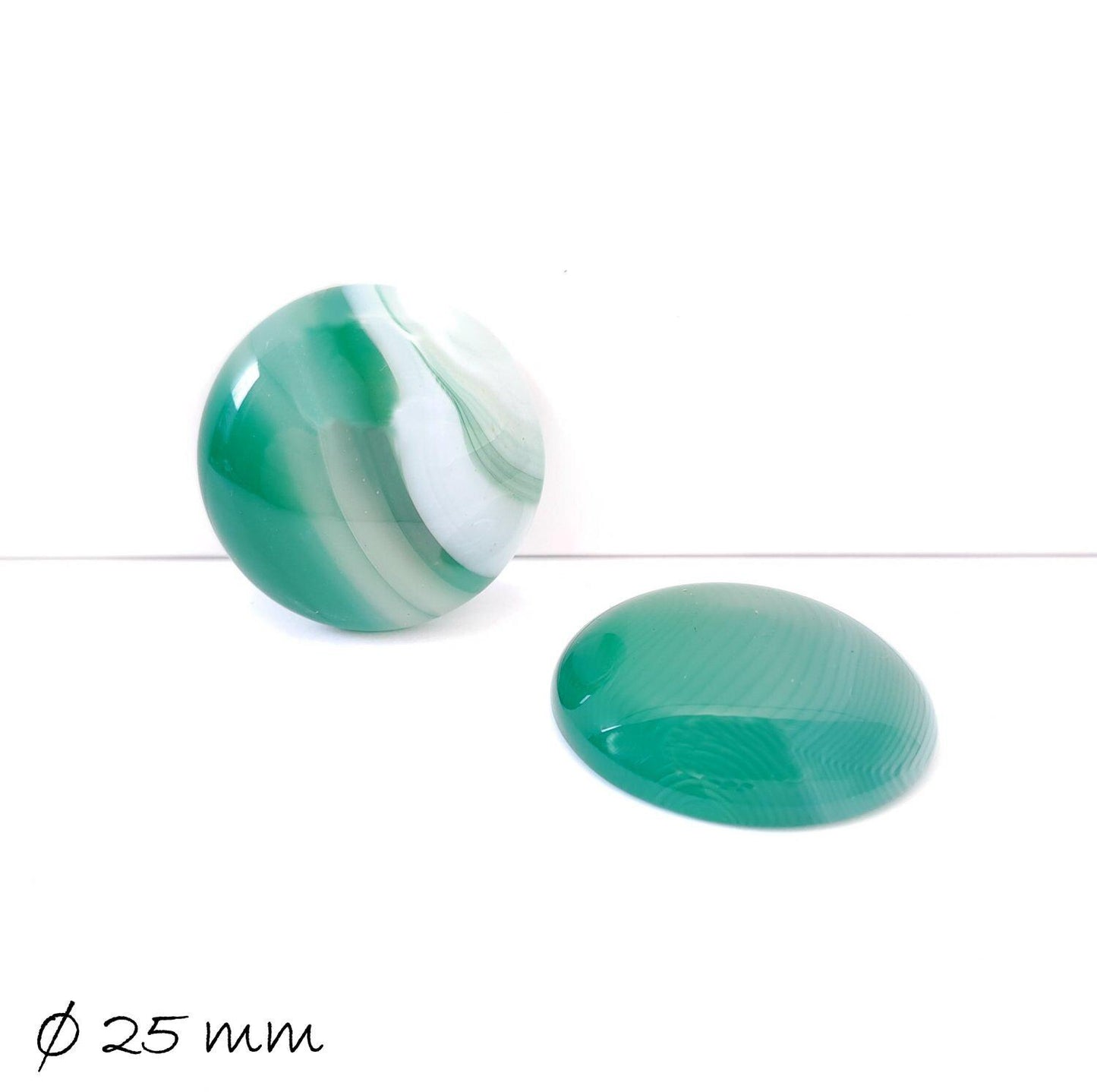 1 Stück Edelstein Cabochon, Achat, Ø 25 mm, grün-weiß