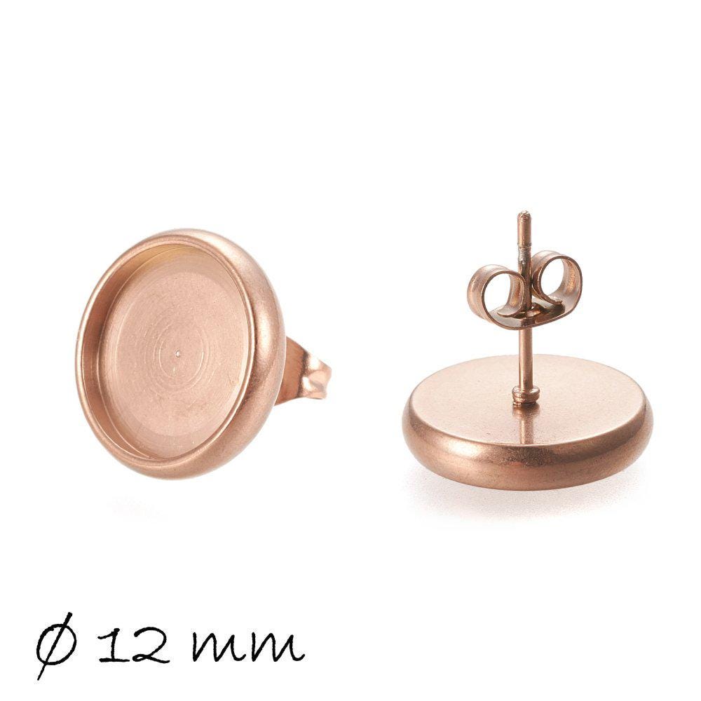 4 Stück Massive Ohrsteckerrohlinge mit Cabochonfassung aus Edelstahl, rosegold, 12 mm