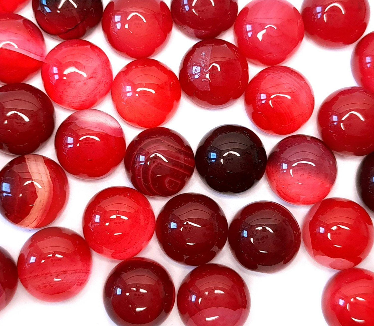 2 Stück Edelstein Cabochons, roter Achat, Kirschrot, 10 mm