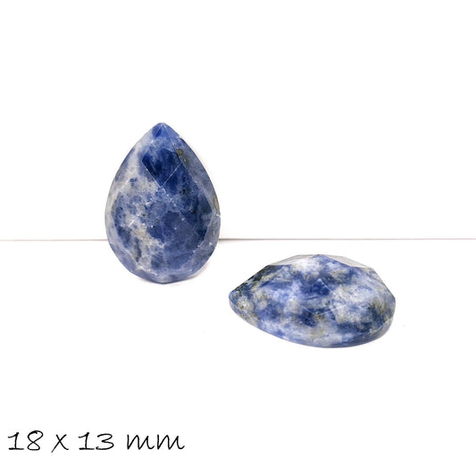 2 Stück Facettierte Edelstein Cabochons, Midnight Blue Nahcolith, Tropfen 18 x 13 mm