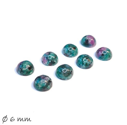 2 Stück Edelstein Cabochons, Rubin-Zoisit, rot-grün, 6 mm