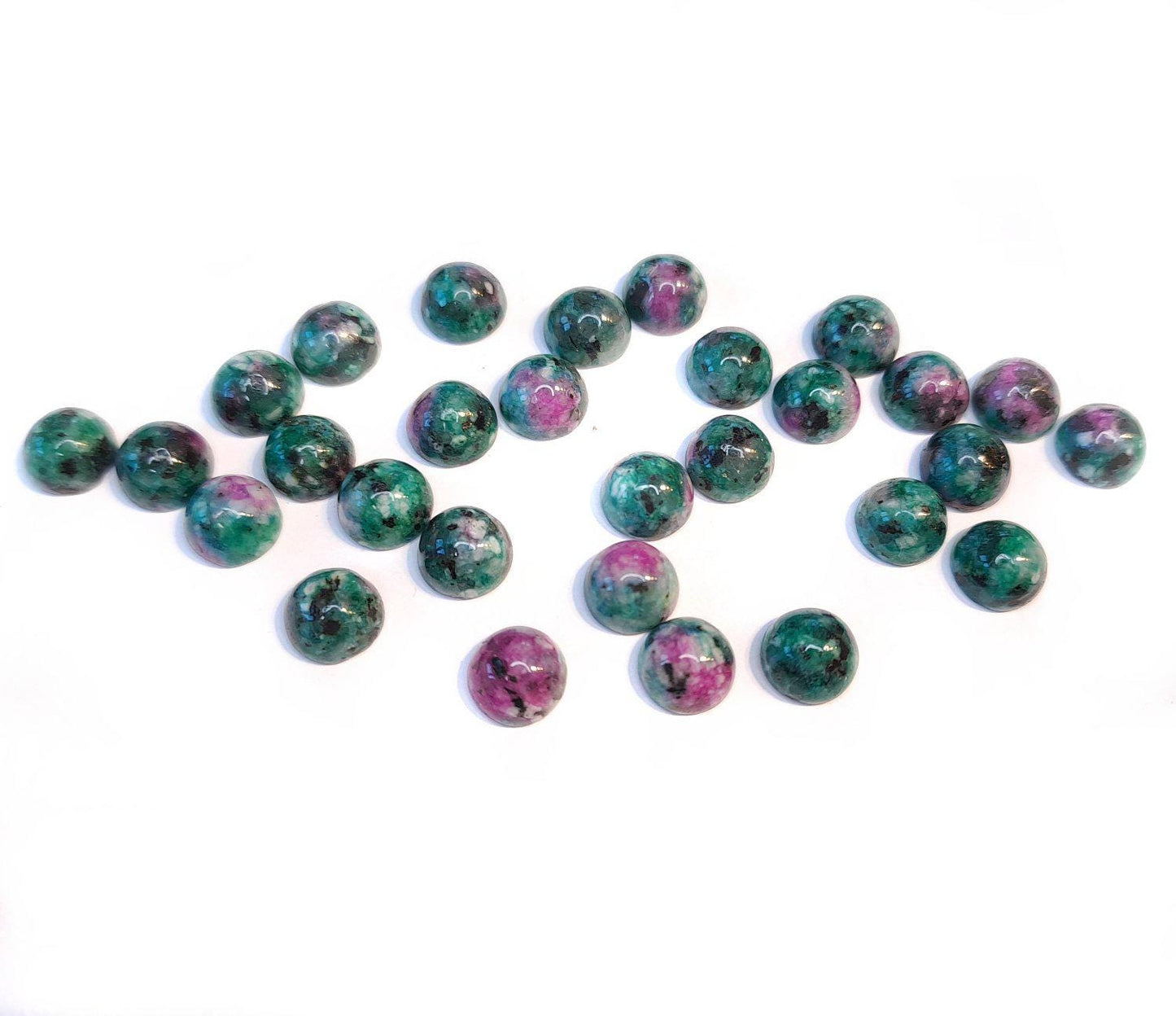 2 Stück Edelstein Cabochons, Rubin-Zoisit, rot-grün, 6 mm