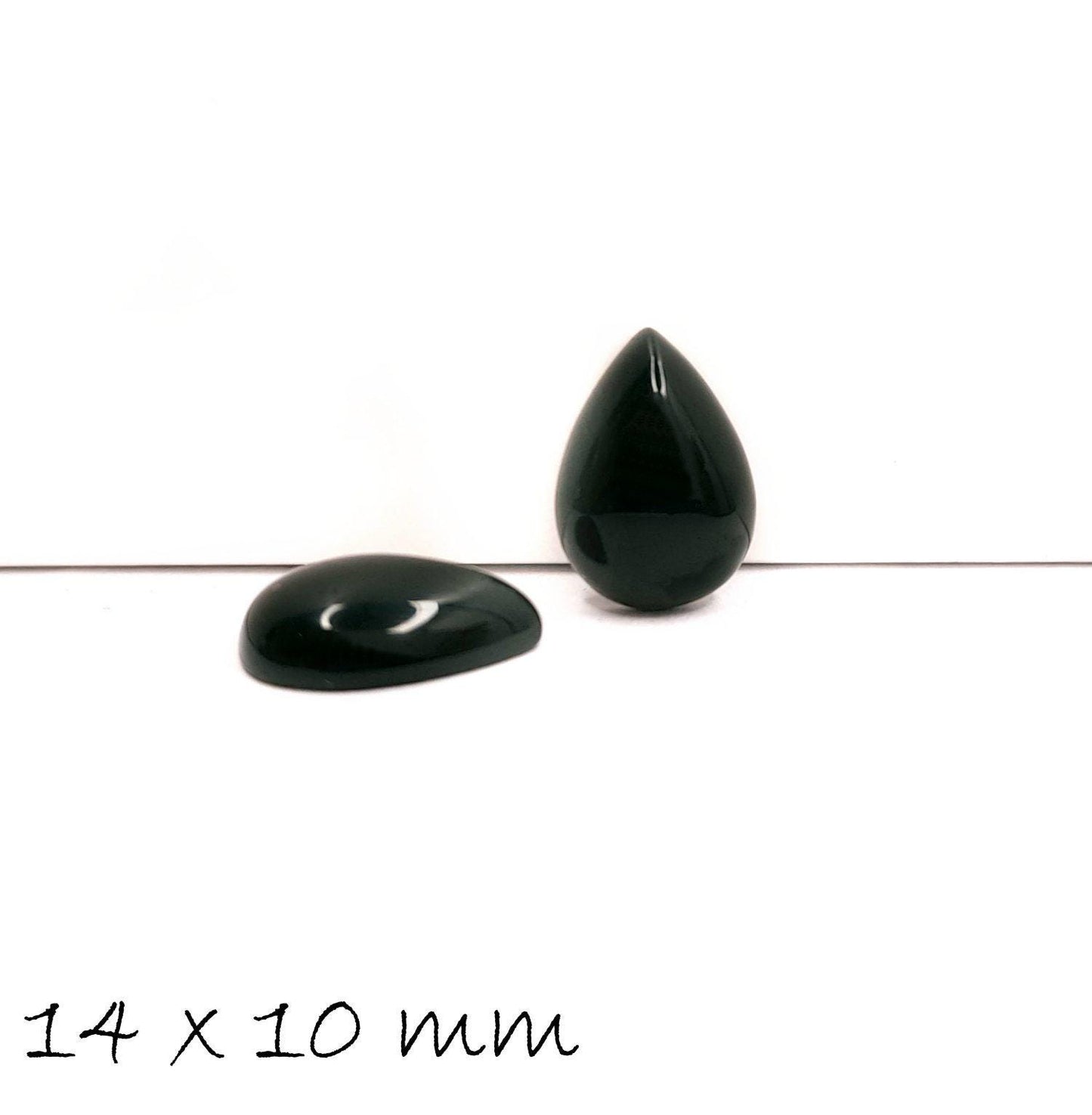 2 Stück Edelstein Tropfen-Cabochons, schwarzer Achat, 14 x 10 mm