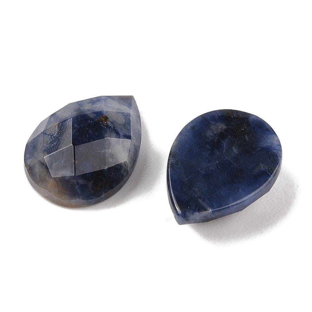 2 Stück Facettierte Edelstein Cabochons, Midnight Blue Nahcolith, Tropfen 18 x 13 mm