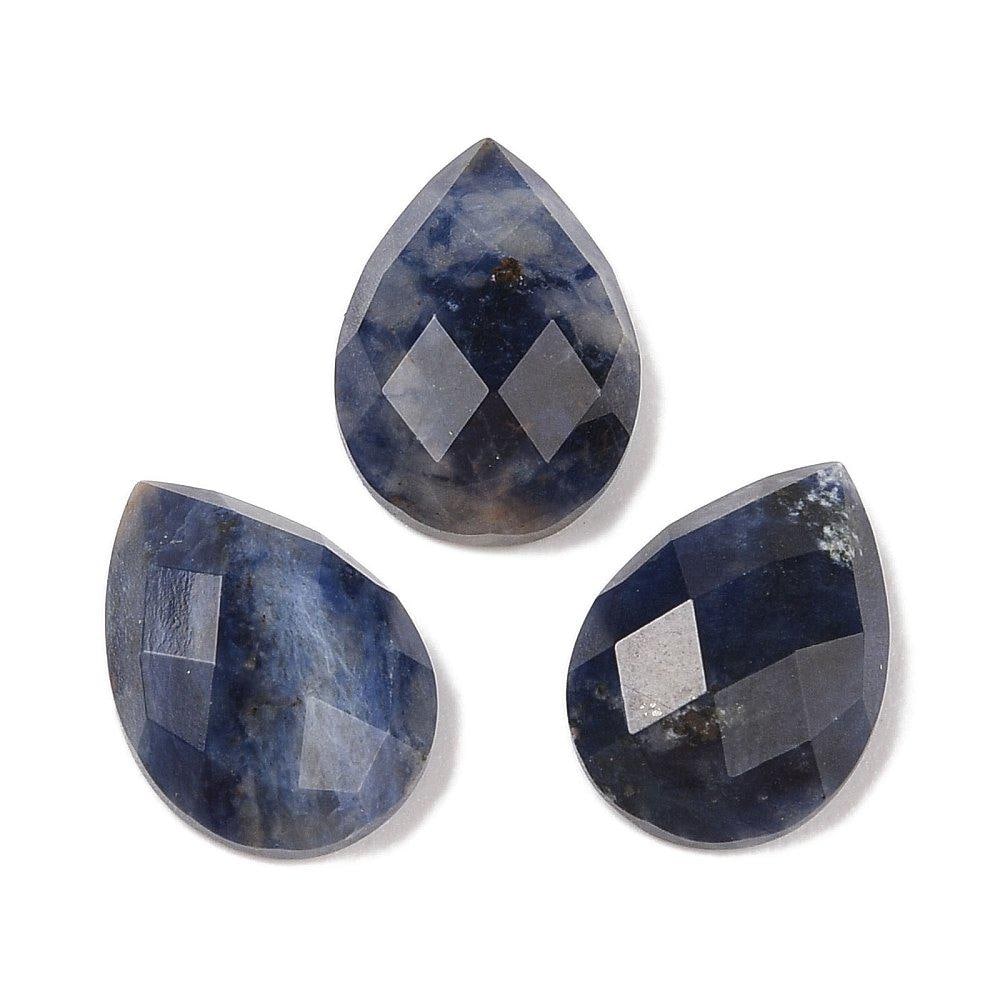 2 Stück Facettierte Edelstein Cabochons, Midnight Blue Nahcolith, Tropfen 18 x 13 mm