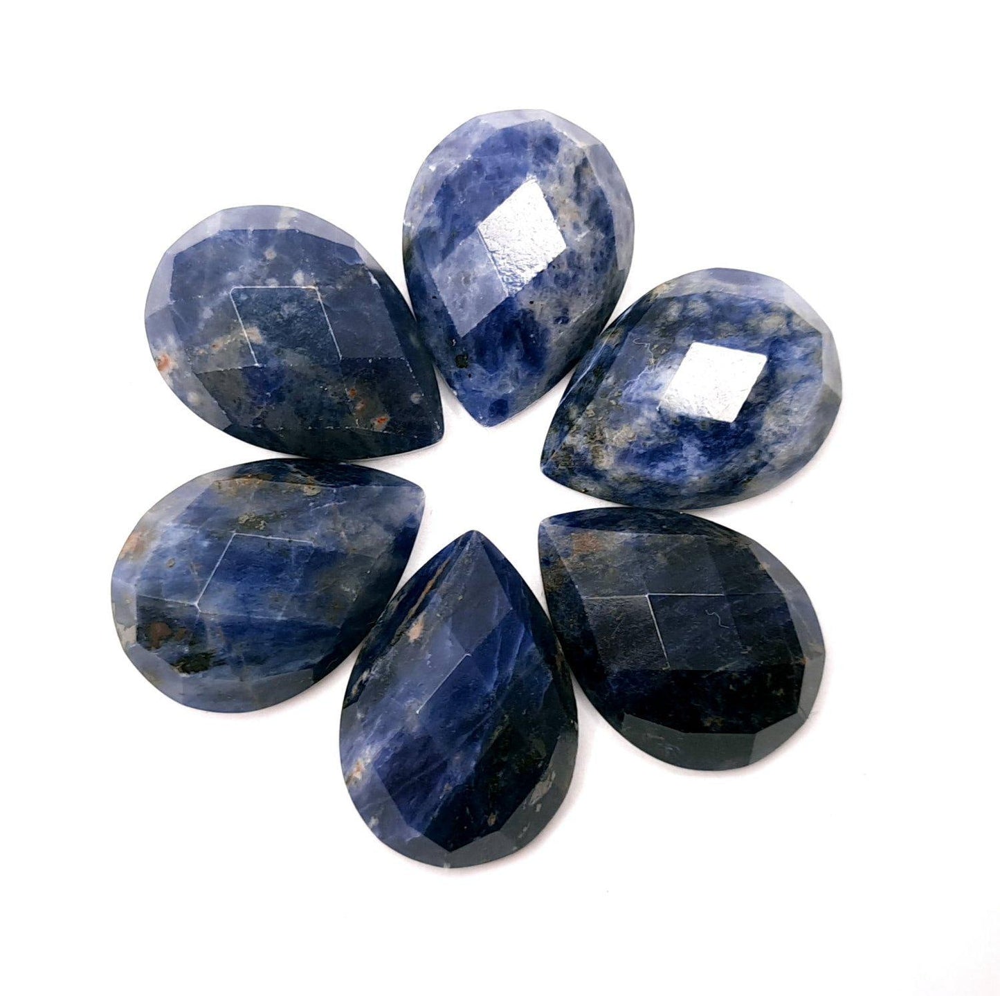 2 Stück Facettierte Edelstein Cabochons, Midnight Blue Nahcolith, Tropfen 18 x 13 mm