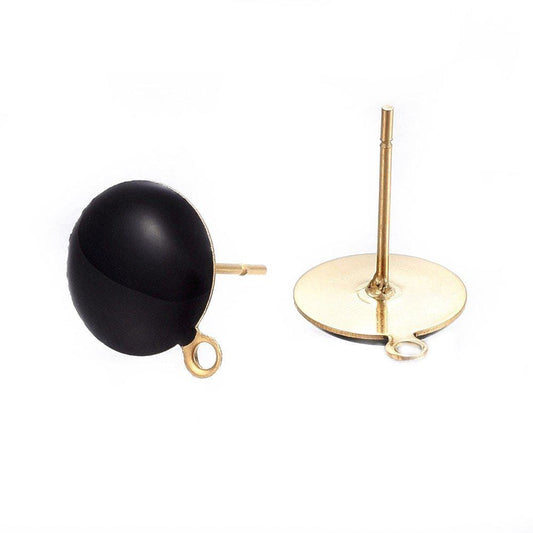 4 Stück Ohrsteckerrohlinge mit Öse aus Edelstahl, schwarz emailliert, 10 mm in gold