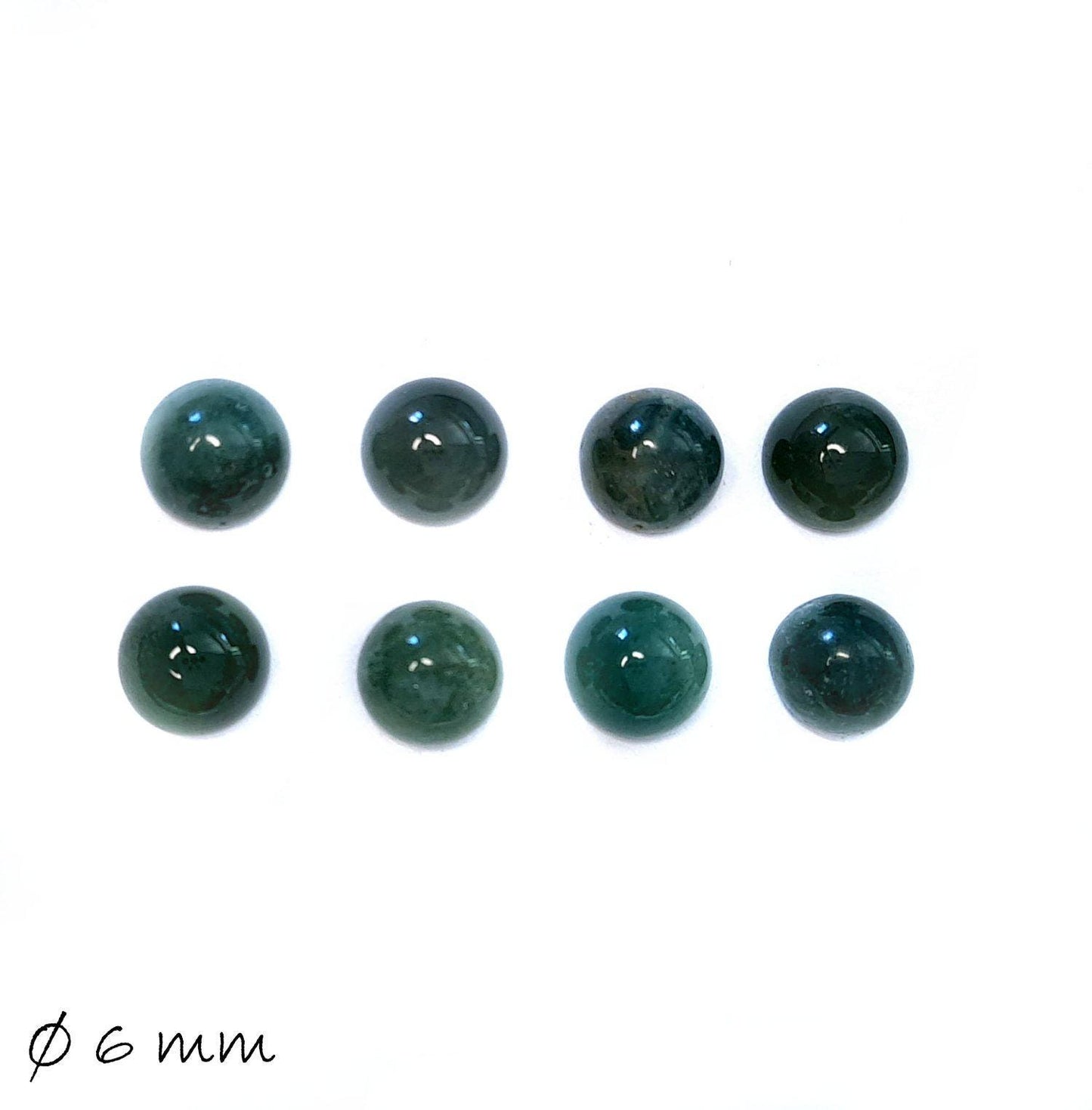 2 Stück Edelstein Cabochons, Moos Achat, 6 mm