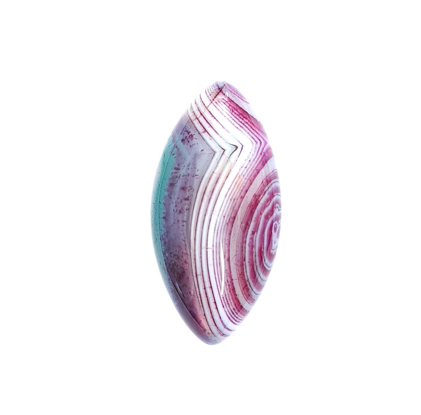 1 Stück Edelstein Cabochons, Achat, pink-weiß-grün, Pferdeauge, 39 x 20 mm