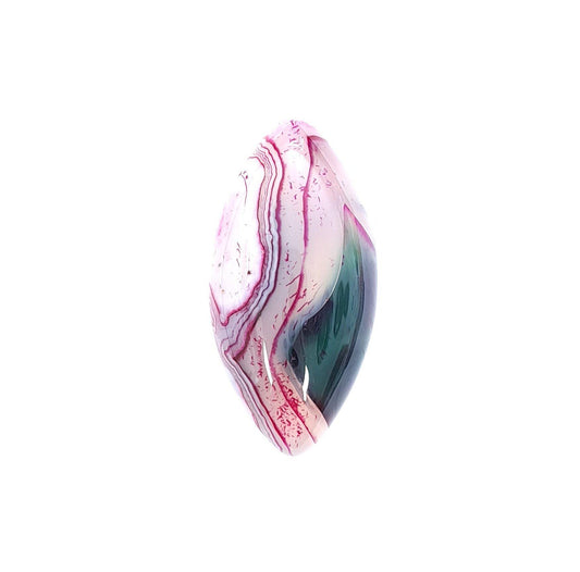 1 Stück Edelstein Cabochons, Achat, pink-weiß-grün, Pferdeauge, 39 x 20 mm