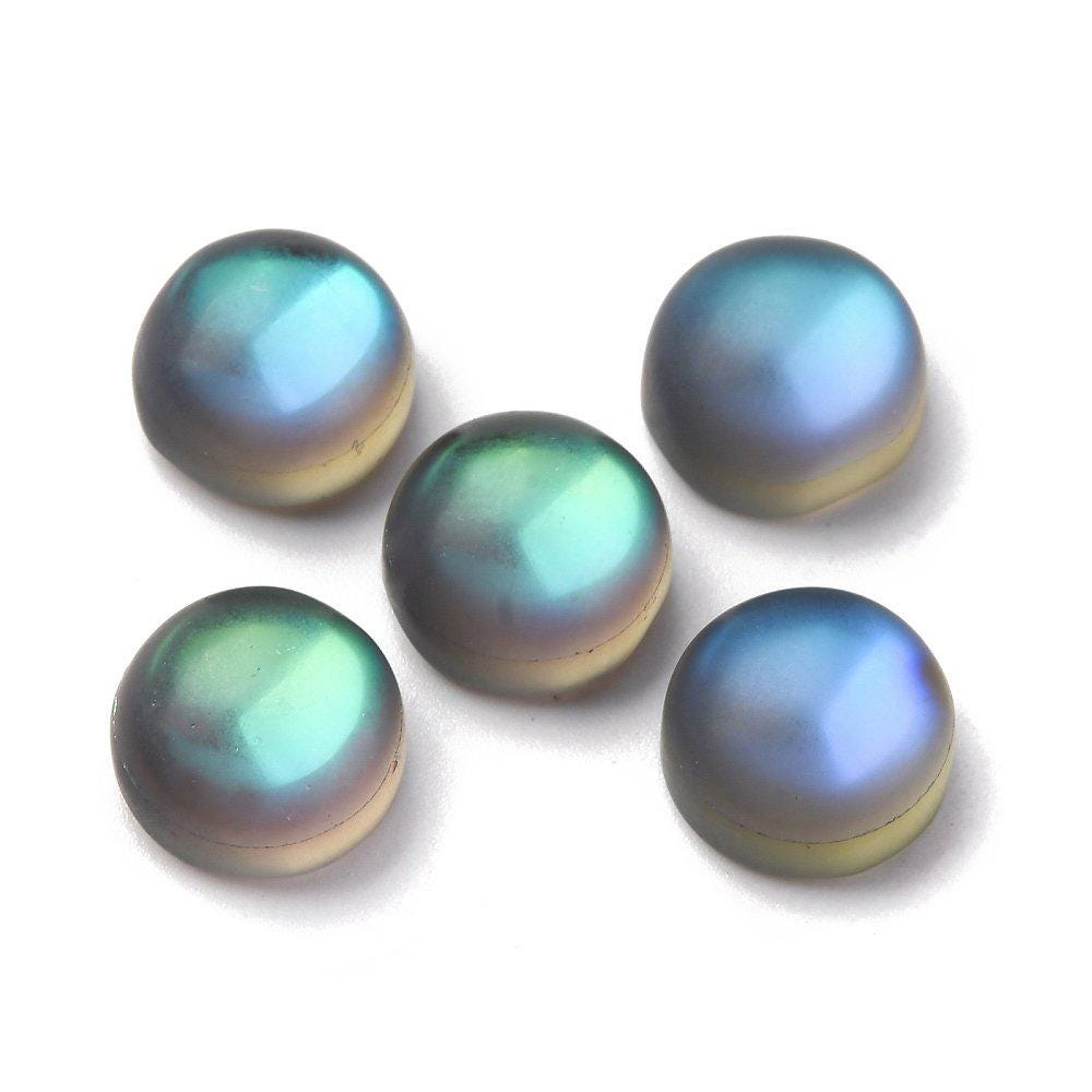 2 Stück Edelstein Cabochons, Synthetischer Mondstein, Ø 12 mm