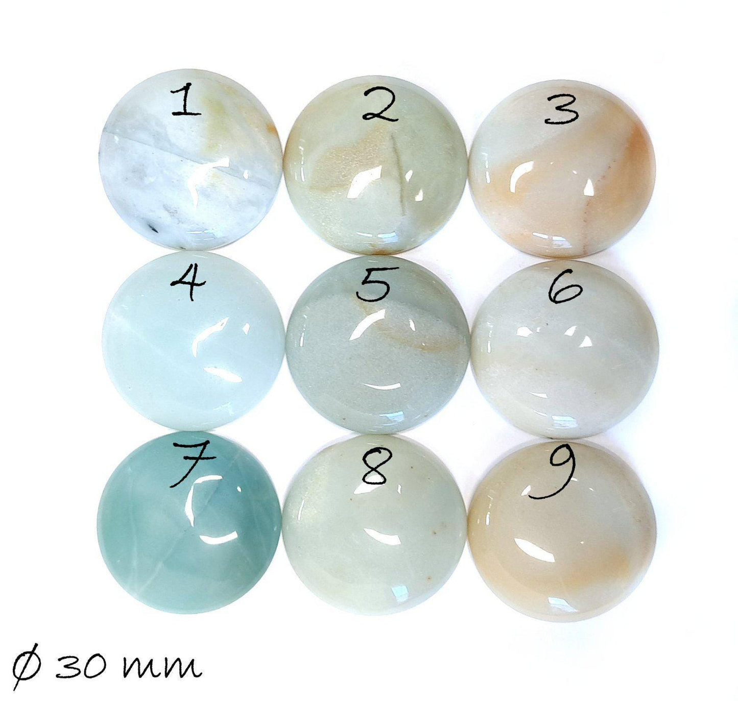 1 Stück Edelstein Cabochon, Amazonit, Ø 30 mm