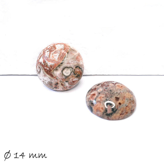 2 Stück Edelstein Cabochons, Leopard Skin Jaspis, 14 mm
