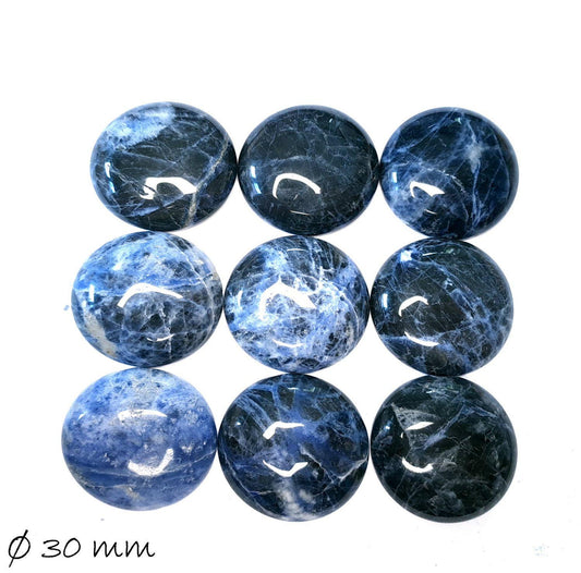 1 Stück Edelstein Cabochon, Midnight Blue Sodalith, Nahcolith, Ø 30 mm