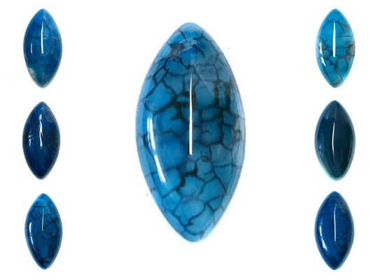 Edelstein Cabochons, Blauer Achat, Drachenauge, Pferdeauge, 39 x 20 mm