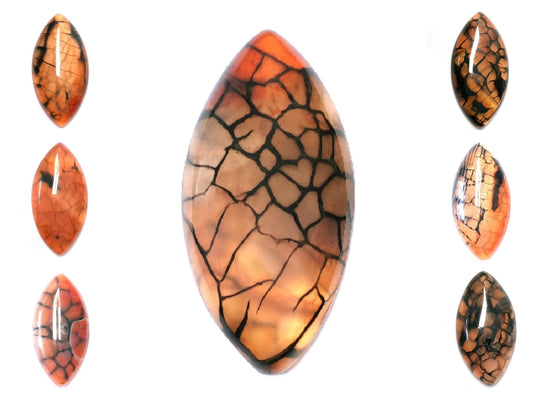 Edelstein Cabochons, Achat, orange-schwarz, Drachenauge, Pferdeauge, 39 x 20 mm