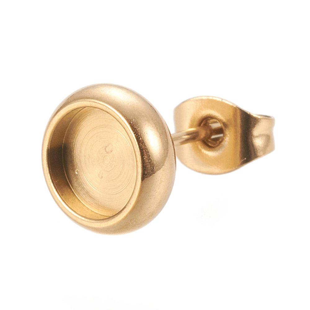 4 Stück mssive Ohrsteckerrohlinge mit Cabochonfassung (6 mm) aus Edelstahl in gold