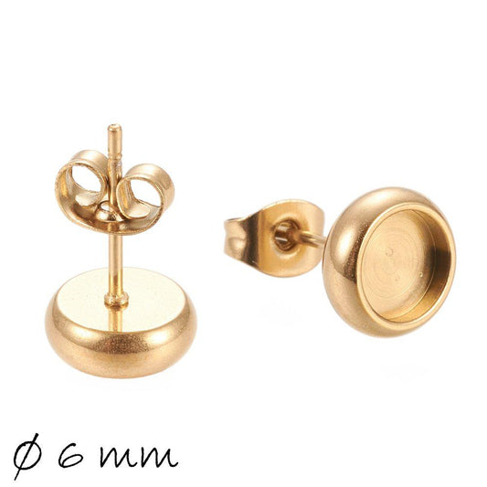 4 Stück mssive Ohrsteckerrohlinge mit Cabochonfassung (6 mm) aus Edelstahl in gold