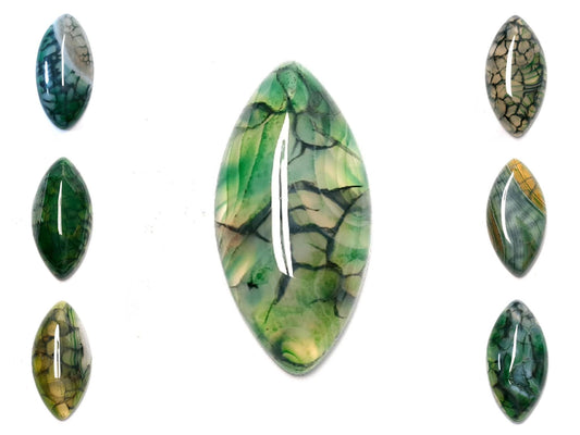 Edelstein Cabochons, grüner Achat, Drachenauge, Pferdeauge, 39 x 20 mm