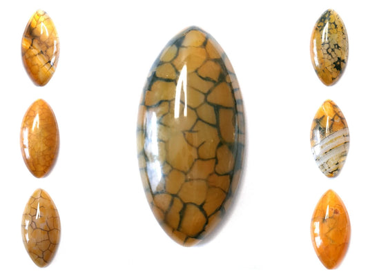 Edelstein Cabochons, gelber Achat, Drachenauge, Pferdeauge, 39 x 20 mm