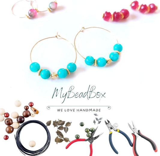 MyBeadBox Schmuck Bastelset für Kinder – Ohrringe selbst machen mit Edelstein- und Glasperlen, DIY Schmuckset ab 6 Jahren