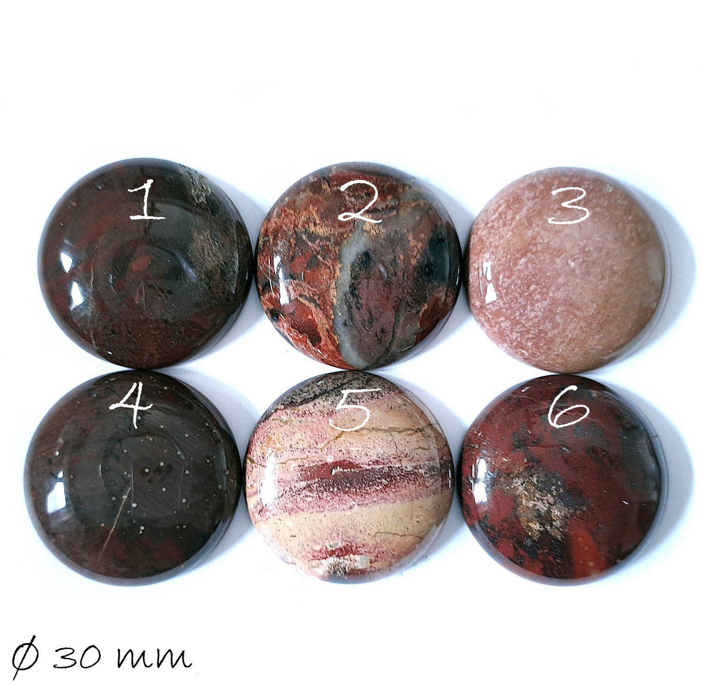 1 Stück Edelstein Cabochon, Jasper (Jaspis), Ø 30 mm Edelstein