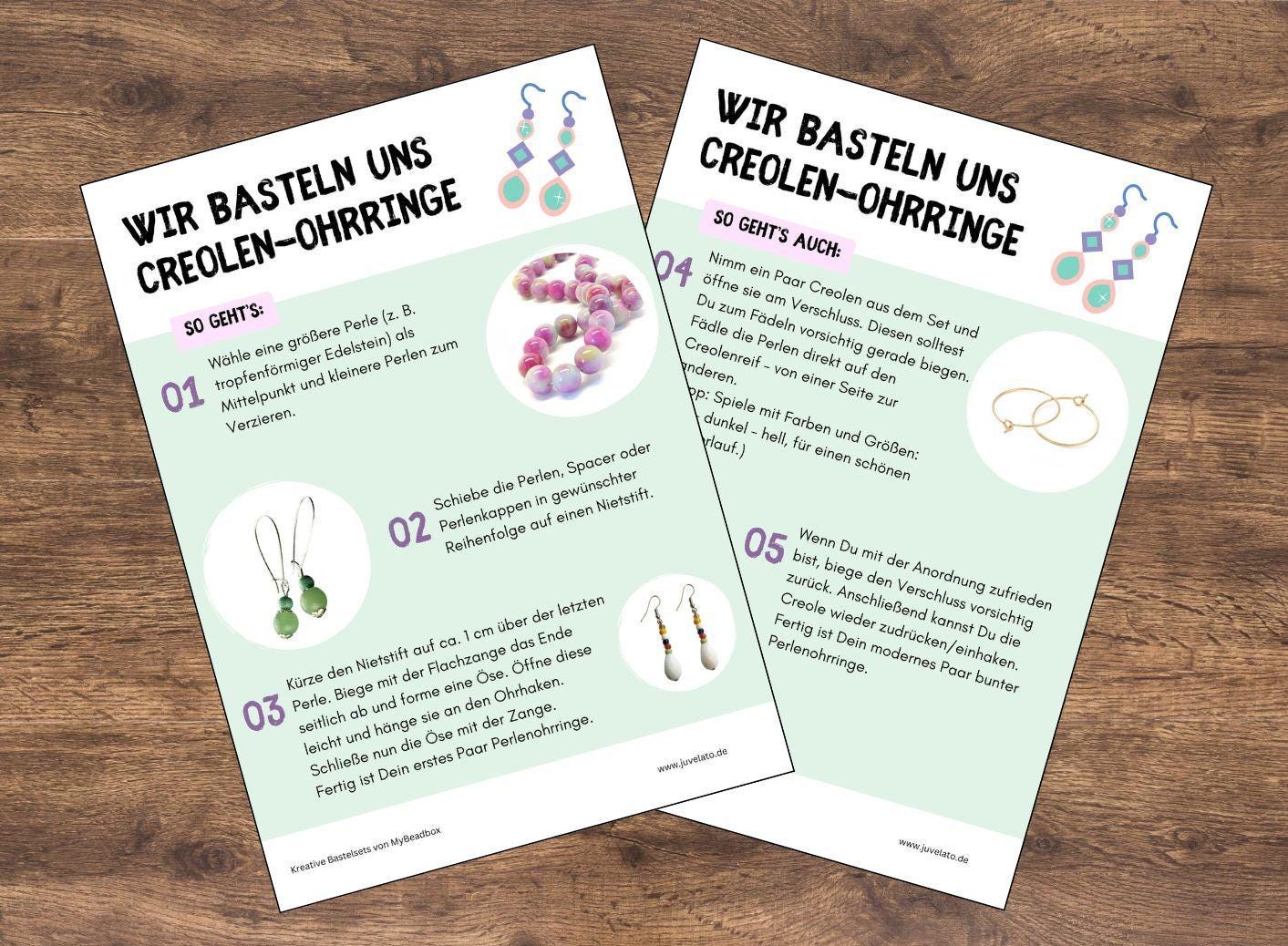 MyBeadBox Schmuck Bastelset für Kinder – Ohrringe selbst machen mit Edelstein- und Glasperlen, DIY Schmuckset ab 6 Jahren