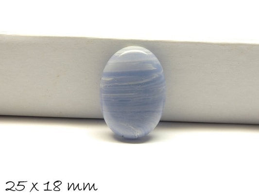 1 Stück ovaler Edelstein-Cabochon, Achat, 25 x 18 mm, blau-weiß