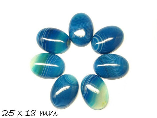 1 Stück ovaler Edelstein Cabochon, Achat, 25 x 18 mm, blau