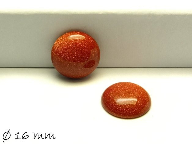 2 Stück Glascabochons, Goldfluss, 16 mm