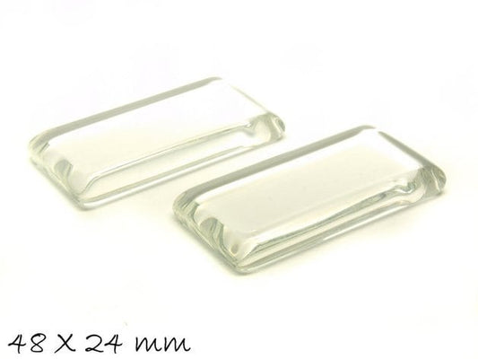 2 Stück Rechteckige klare 48 x 24 mm Glas Cabochons
