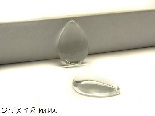 10 Stück klare Glas Cabochons - Tropfen, 25 x 18 mm