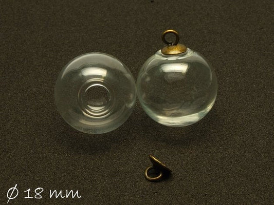 1 Stück Glasperle Hohlperle klar mit Verschluss Ø 18 mm, 2