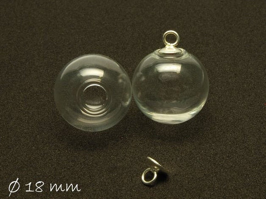 1 Stück Glasperle Hohlperle klar mit Verschluss Ø 18 mm, 1