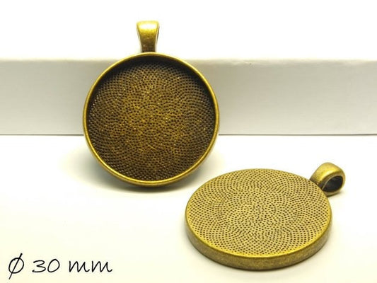 2 Stück Anhänger mit Cabochonfassung / Medaillon, Ø 30 mm, bronze