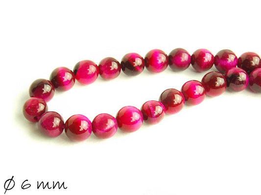 10 Stück Edelstein Perlen, Tigerauge pink Ø 6 mm