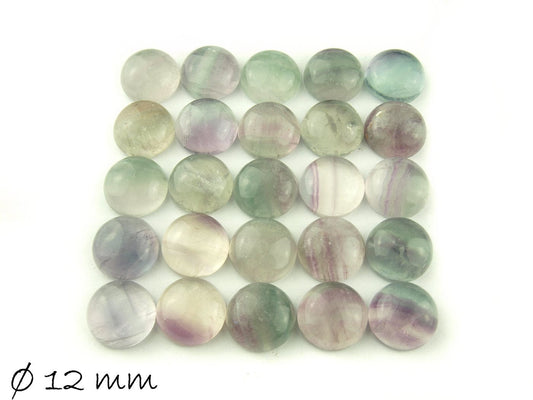 2 Stück Cabochons Regenbogen-Fluorit Ø 12 mm