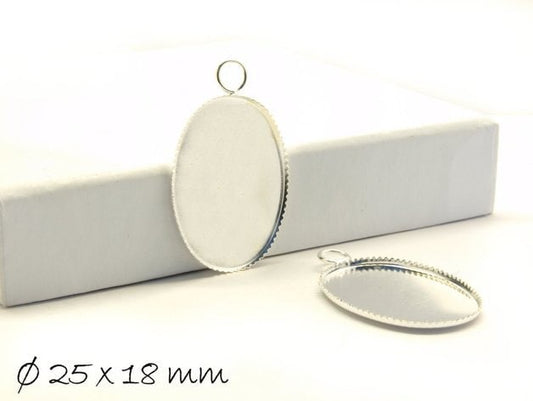 2 Stück Fassungen für Cabochons / Medaillon 25 x 18 mm, silber