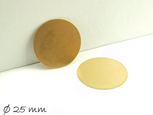 4 Stück runde Anhänger Messing Stempel Plättchen, gold, Ø 25 mm