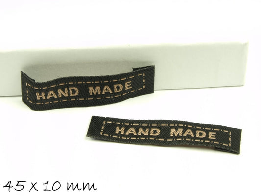 10 Stück Webband Etiketten "Hand Made" 45 x 10 mm