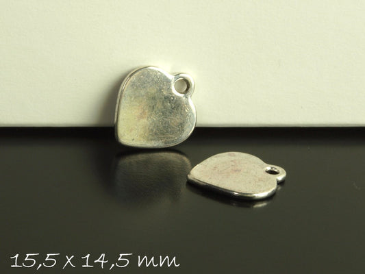 10 Stück Anhänger Stempel Herz silber 15,5 x 14,5 mm