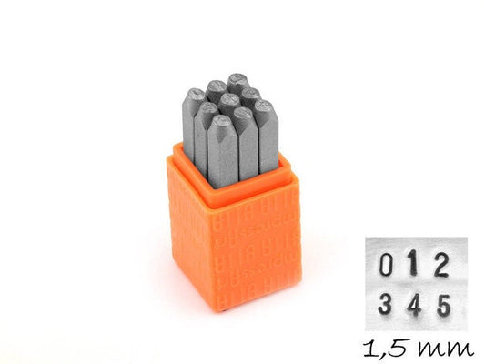 1 Set Zahlen Ziffern Stempel, 1,5 mm, Basic (Sans Serif), Impressart