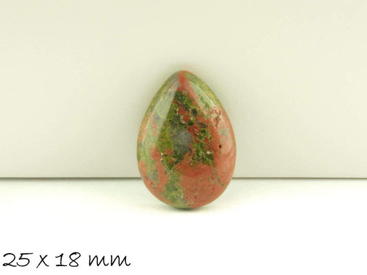 1 Stück Edelstein Tropfen-Cabochon, Unakite, 25 x 18 mm