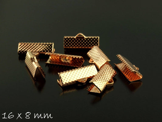 10 Stück Schlüsselband Endkappen, rosegold, 16 x 8 mm