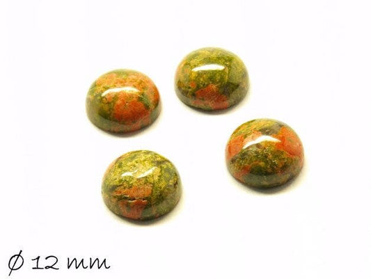 2 Stück Edelstein Cabochons, Unakite Stein, 12 mm