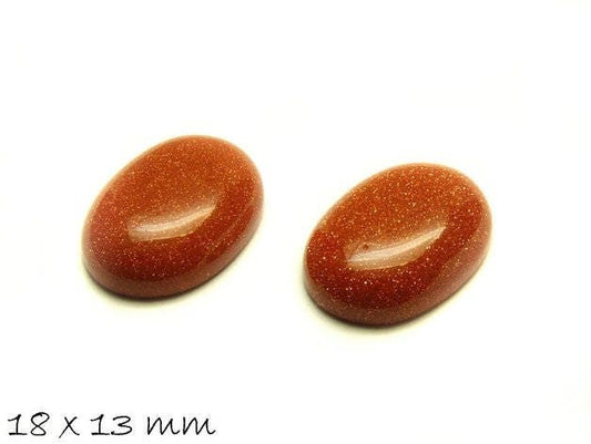 2 Stück Glascabochons, Goldfluss, 18 x 13 mm, oval