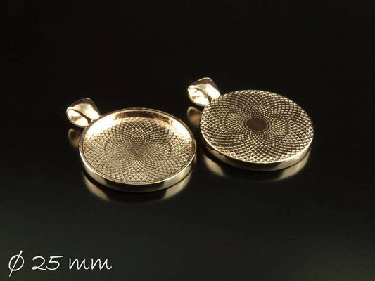 2 Stück Anhänger/ Medaillons mit Cabochonfassung, 25 mm, rose gold